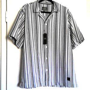 NEW Saints Studio Men's Short Sleeve Shirt Logo Black & White Stripe NWT $58  XL